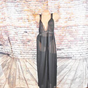 Petra Fashions 1X Black Sheer Nylon & Lace Nightgown Panty Full Sweep Gown